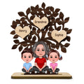 Grandma & Grandkids Sitting Under Family Tree Love Personalized 2-Layer Standing Wooden Plaque