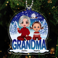 Grandma Grandkids Sitting Snowball Christmas Personalized Acrylic Ornament