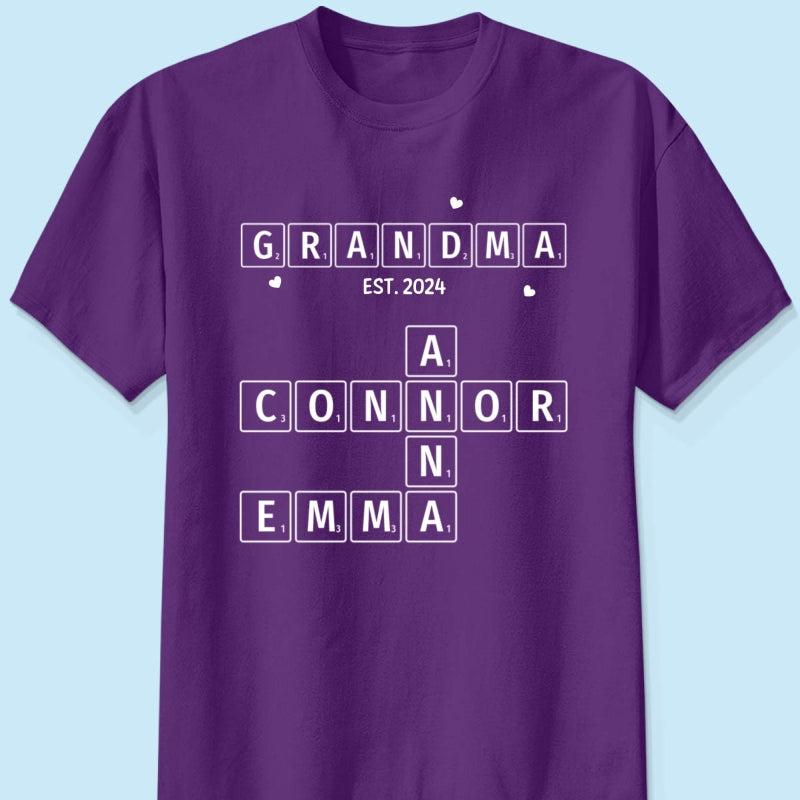 Grandma Grandpa Est. Crossword Art Puzzle Personalized Shirt