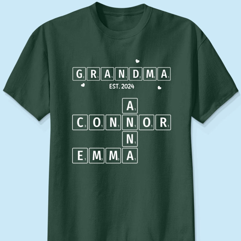 Grandma Grandpa Est. Crossword Art Puzzle Personalized Shirt