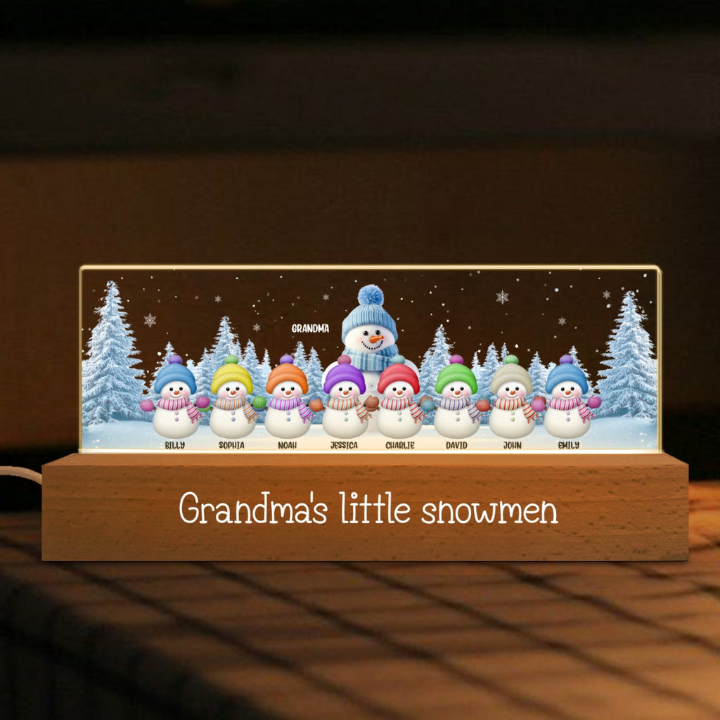 Grandma Grandkids Snowman Personalized Acrylic Block LED Night Light, Christmas Gift for Grandma