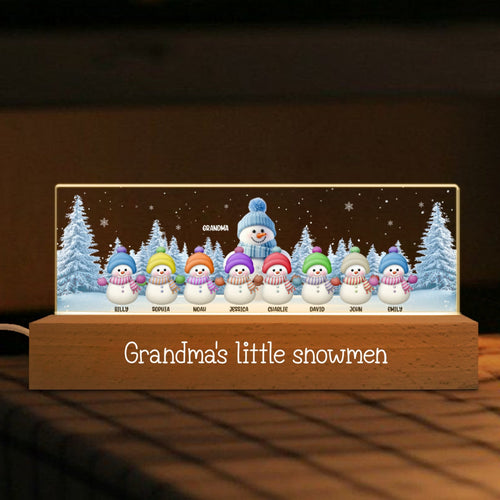 Grandma Grandkids Snowman Personalized Acrylic Block LED Night Light, Christmas Gift for Grandma